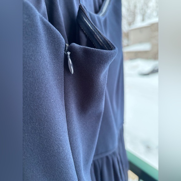 🆕 Adrianna Papell OneShoulder Chiffon Maxi Gown Midnight Navy Size 14 Dress - Picture 11 of 16